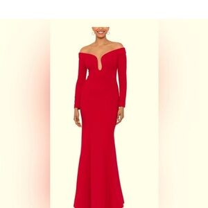 Elegant Red Off-Shoulder Evening Gown